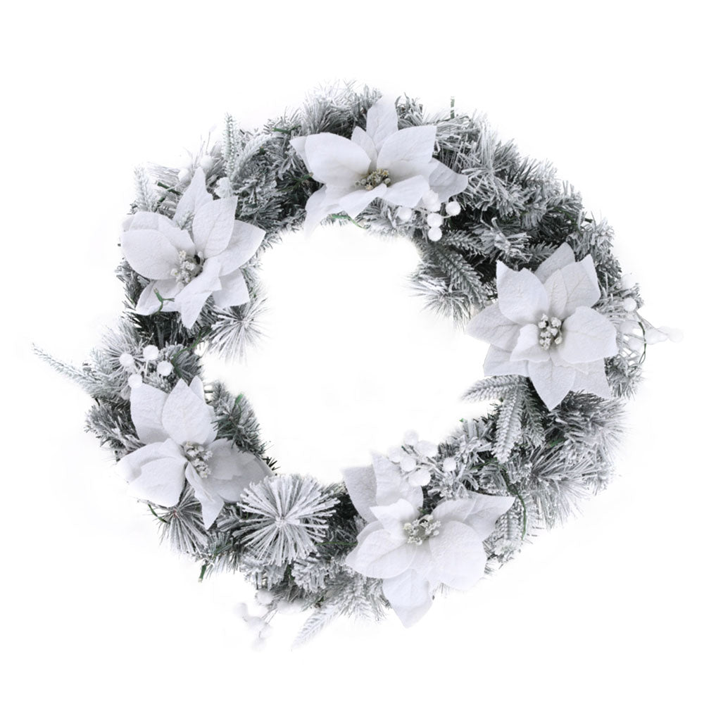 60cm Christmas Wreath LED Lights Snowy Flowers Garland Party Decor - Occasions > Christmas > Christmas Wreaths & Garlands - Rivercity House & Home Co. (ABN 18 642 972 209) - Affordable Modern Furniture Australia