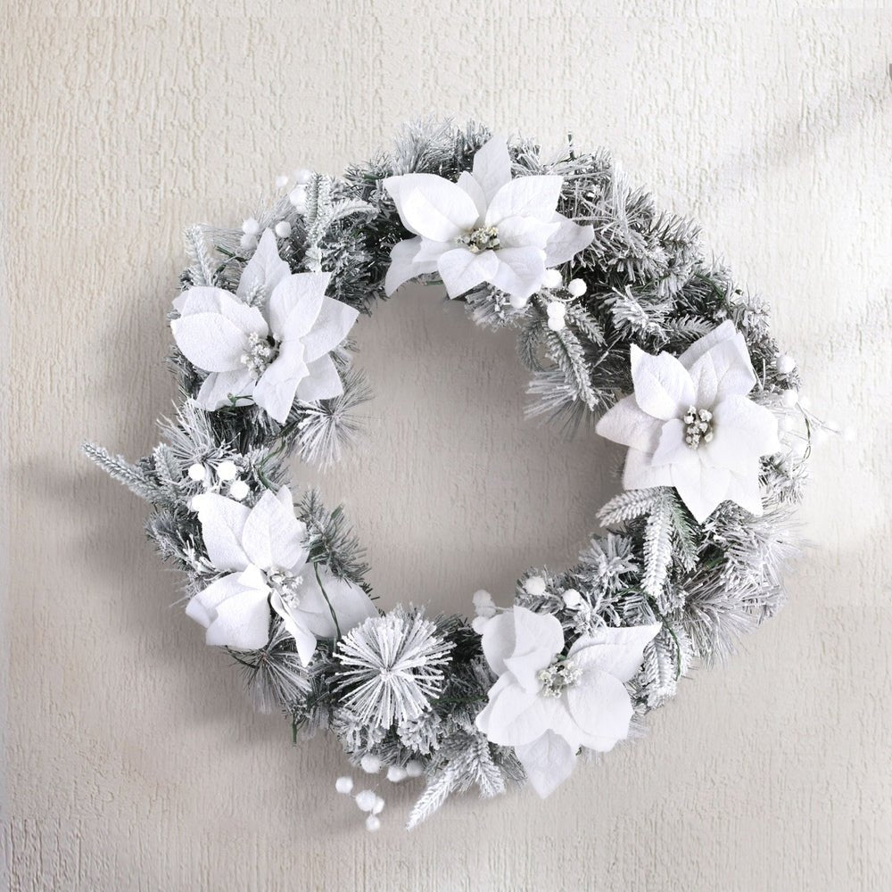 60cm Christmas Wreath LED Lights Snowy Flowers Garland Party Decor - Occasions > Christmas > Christmas Wreaths & Garlands - Rivercity House & Home Co. (ABN 18 642 972 209) - Affordable Modern Furniture Australia