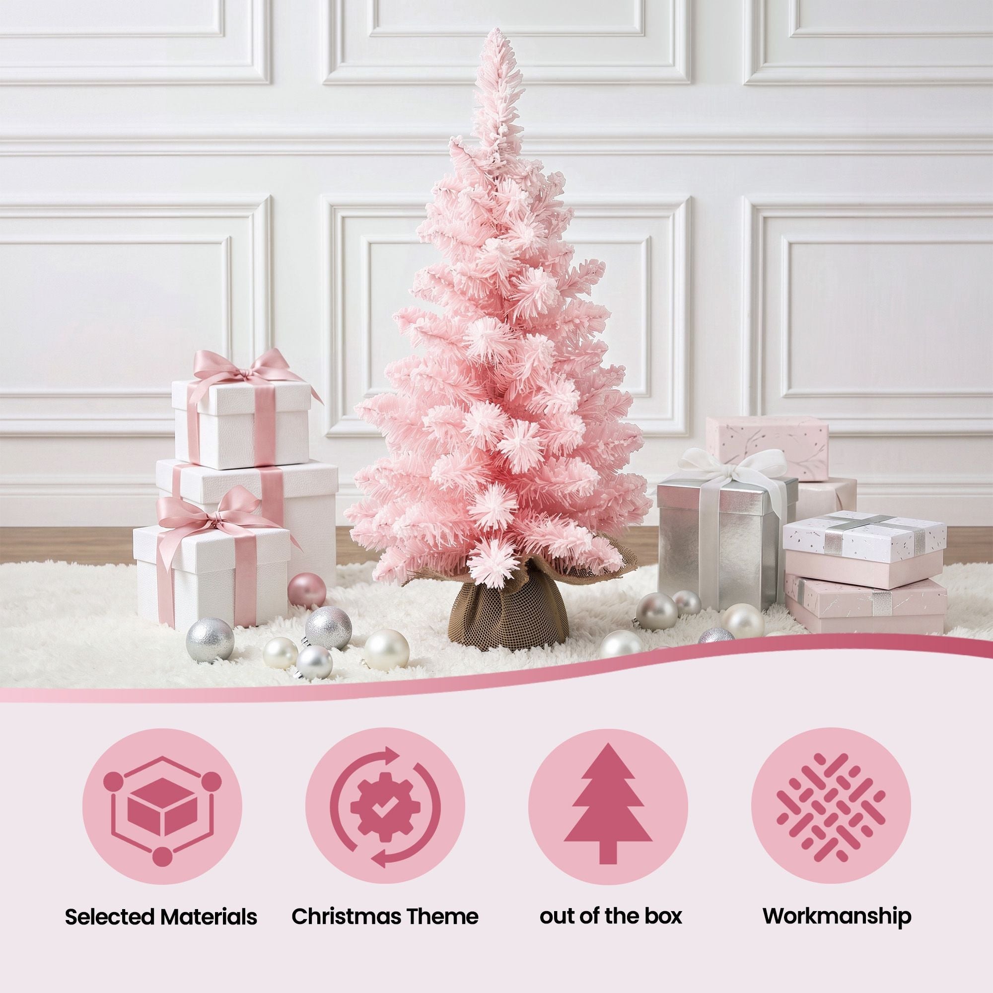 60cm Flocked Pink Christmas Tree Mini Tabletop Xmas Tree - Occasions > Christmas > Christmas Trees - Rivercity House & Home Co. (ABN 18 642 972 209) - Affordable Modern Furniture Australia