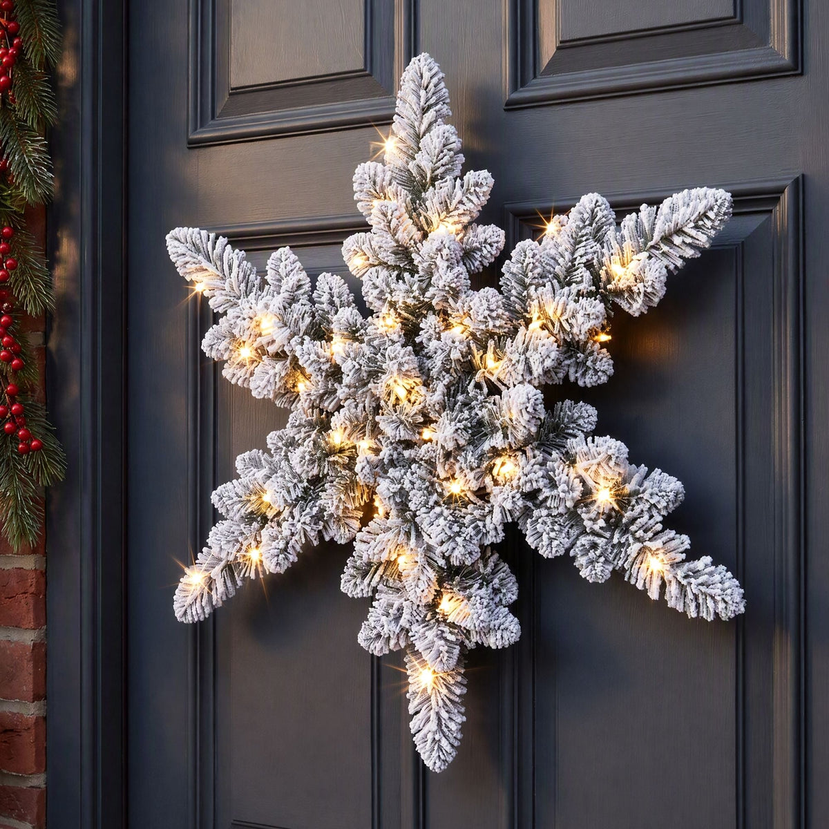 60cm Flocked Snowflake Christmas Wreath Garland Pre-Lit 40 LED Light Decor - Occasions > Christmas > Christmas Wreaths & Garlands - Rivercity House & Home Co. (ABN 18 642 972 209) - Affordable Modern Furniture Australia