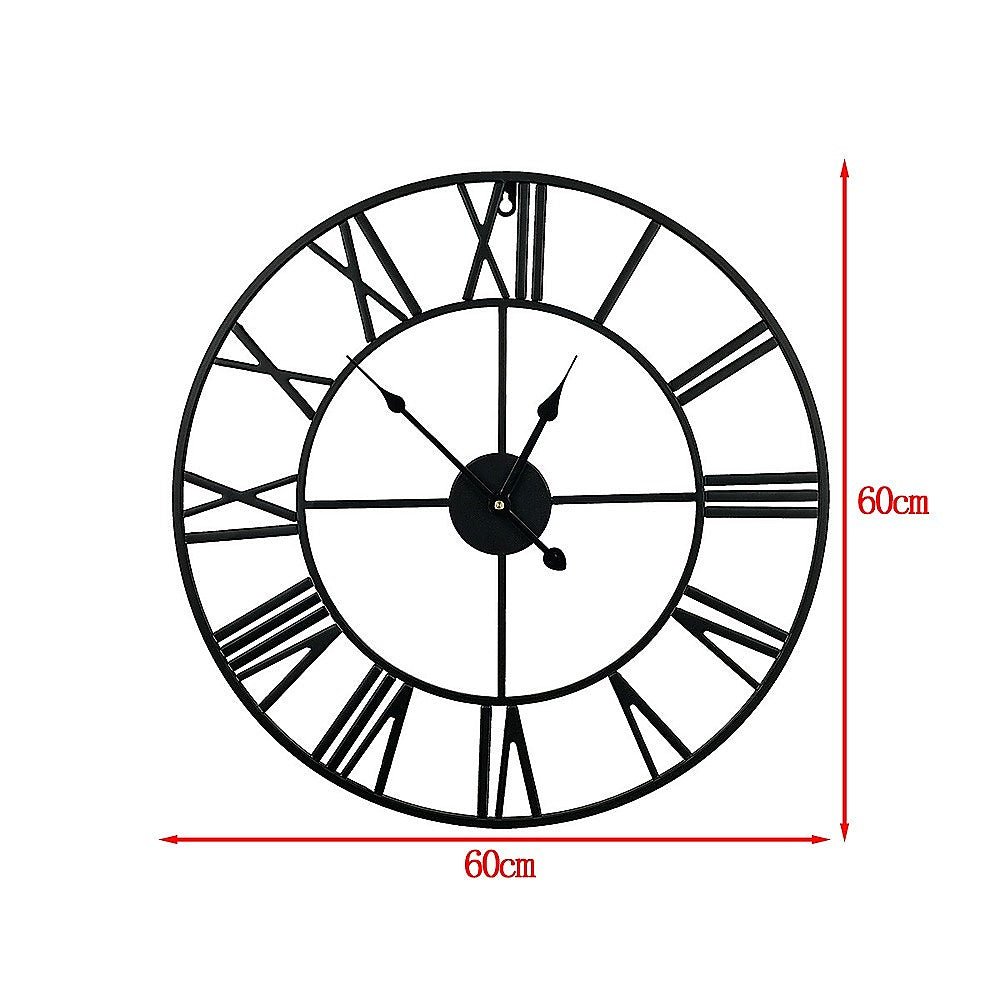 60cm Industrial Large Round Wall Clock with Roman Numerals - Black & Gold - Home & Garden > Decor > Clocks - Rivercity House & Home Co. (ABN 18 642 972 209) - Affordable Modern Furniture Australia