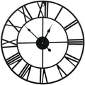 60cm Industrial Large Round Wall Clock with Roman Numerals - Black & Gold
