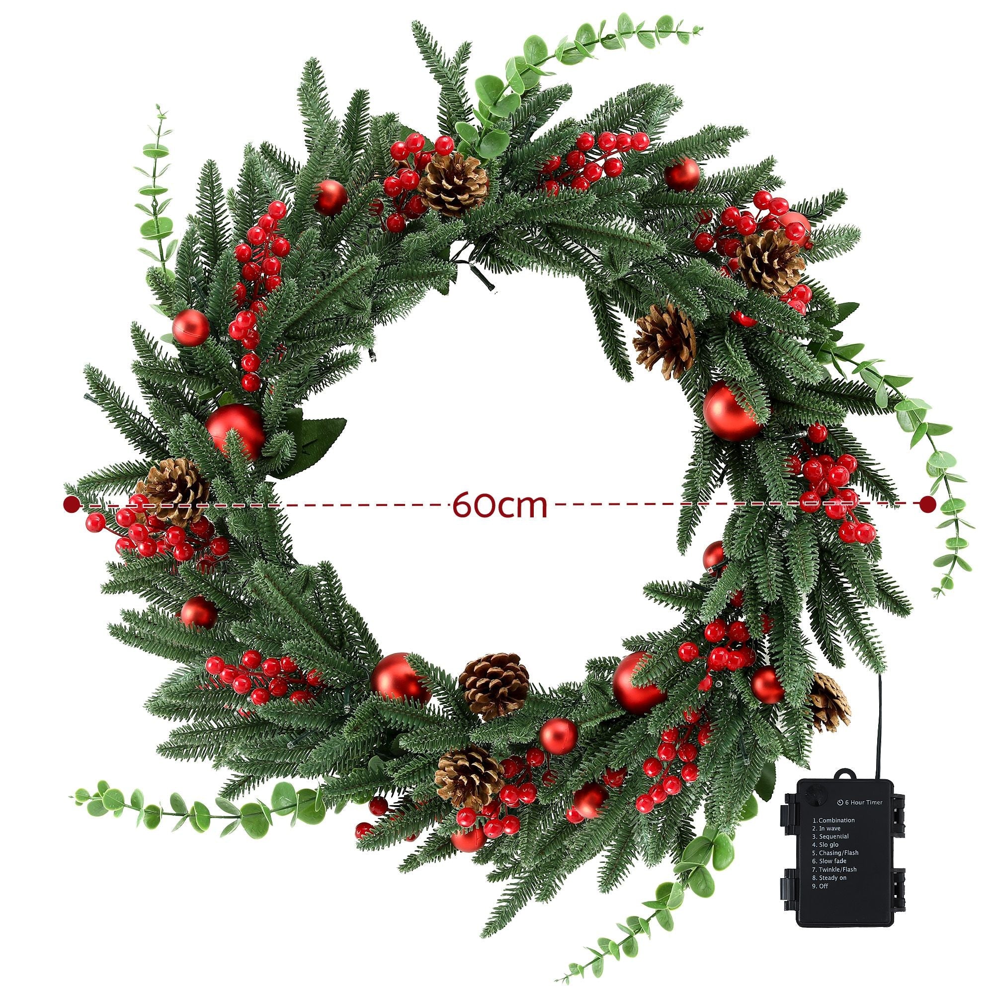 60cm Pre-Lit Christmas Wreath LED Light Front Door Xmas Decor Garland - Occasions > Christmas > Christmas Wreaths & Garlands - Rivercity House & Home Co. (ABN 18 642 972 209) - Affordable Modern Furniture Australia