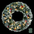 60cm Pre-lit Christmas Wreath with LED Lights and Snowy Berries - Red