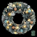 60cm Pre-Lit Christmas Wreath with Ornaments and Warm LED Lights - Green