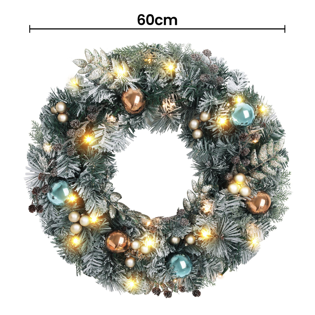 60cm Pre-Lit Christmas Wreath with Ornaments and Warm LED Lights - Green - Occasions > Christmas - Rivercity House & Home Co. (ABN 18 642 972 209) - Affordable Modern Furniture Australia