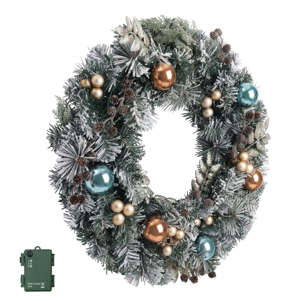 60cm Pre-Lit Christmas Wreath with Ornaments and Warm LED Lights - Green - Occasions > Christmas - Rivercity House & Home Co. (ABN 18 642 972 209) - Affordable Modern Furniture Australia