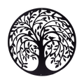 60cm Round Tree of Life and Birds Metal Wall Art Sculpture - Black