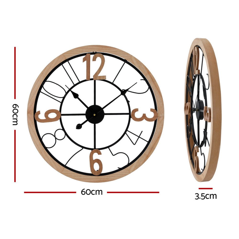 60CM Wall Clock Wooden - Home & Garden > Decor - Rivercity House & Home Co. (ABN 18 642 972 209) - Affordable Modern Furniture Australia
