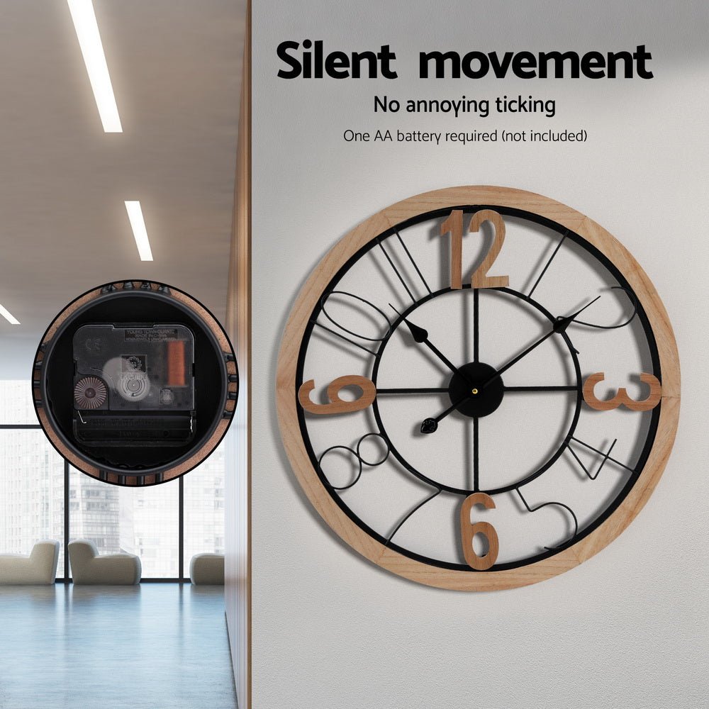 60CM Wall Clock Wooden - Home & Garden > Decor - Rivercity House & Home Co. (ABN 18 642 972 209) - Affordable Modern Furniture Australia