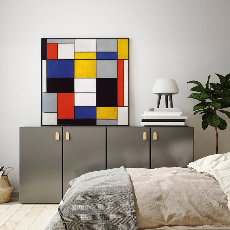 60cmx60cm Large Composition A By Piet Mondrian Black Frame Canvas Wall Art - Home & Garden > Wall Art - Rivercity House & Home Co. (ABN 18 642 972 209) - Affordable Modern Furniture Australia