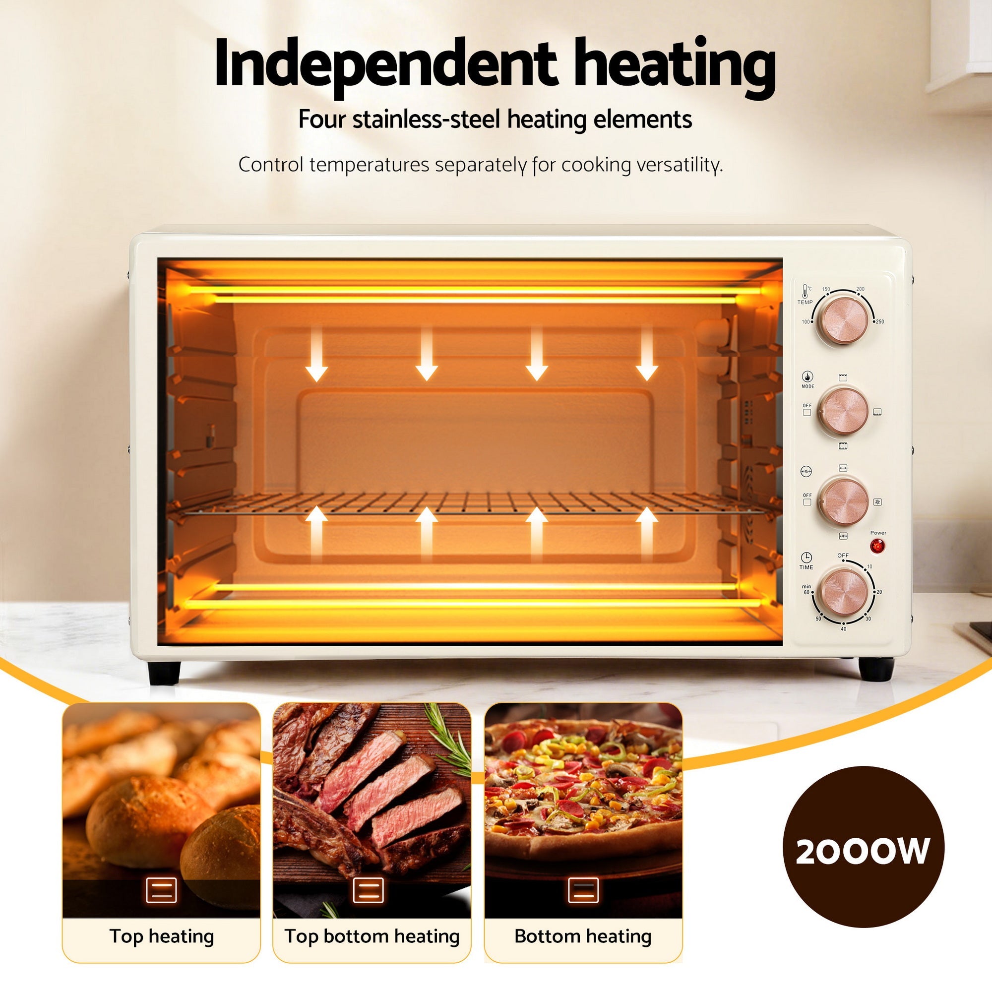 60L Convection Oven Electric Fryer Ovens 2000W Cream - Appliances > Kitchen Appliances > Ovens - Rivercity House & Home Co. (ABN 18 642 972 209) - Affordable Modern Furniture Australia
