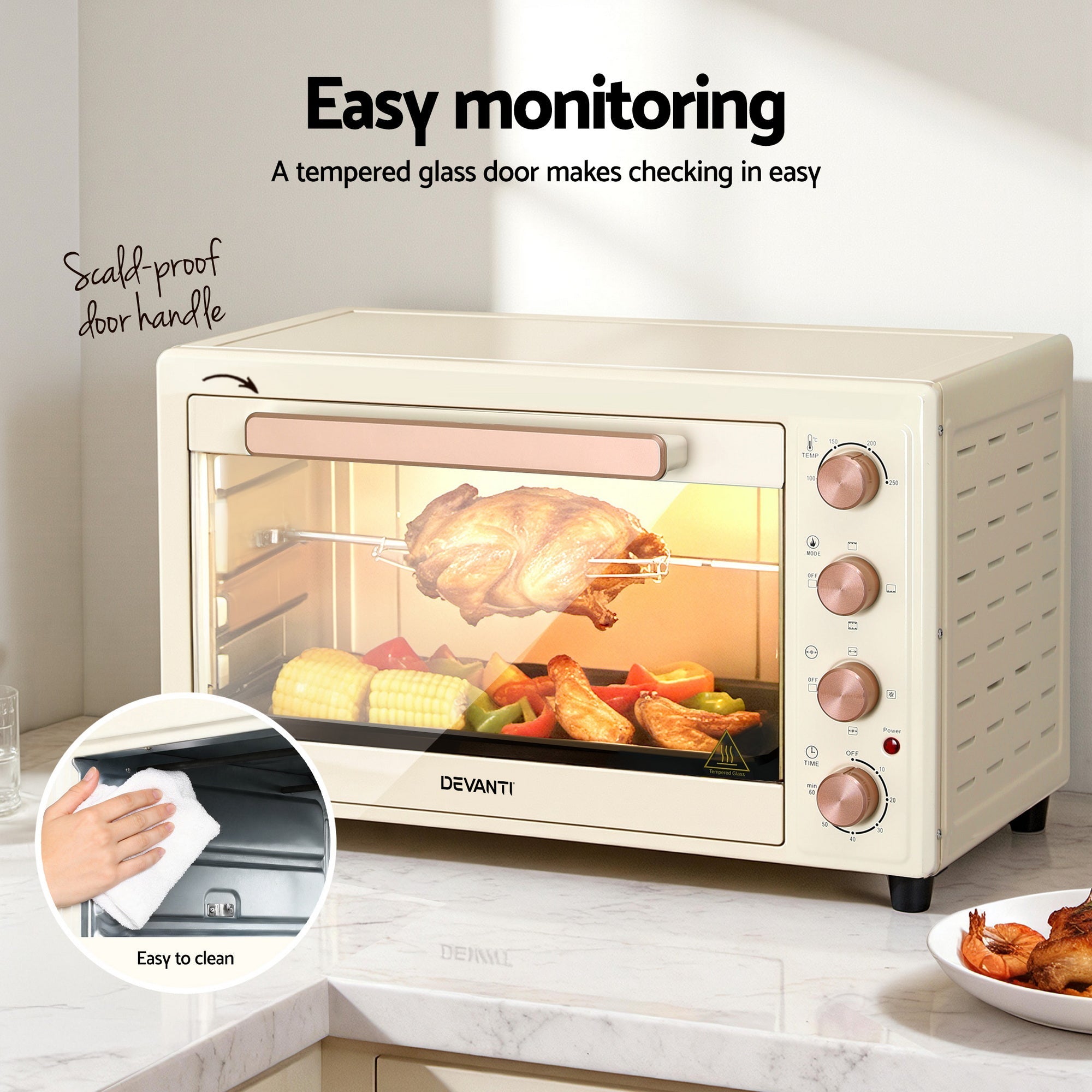 60L Convection Oven Electric Fryer Ovens 2000W Cream - Appliances > Kitchen Appliances > Ovens - Rivercity House & Home Co. (ABN 18 642 972 209) - Affordable Modern Furniture Australia