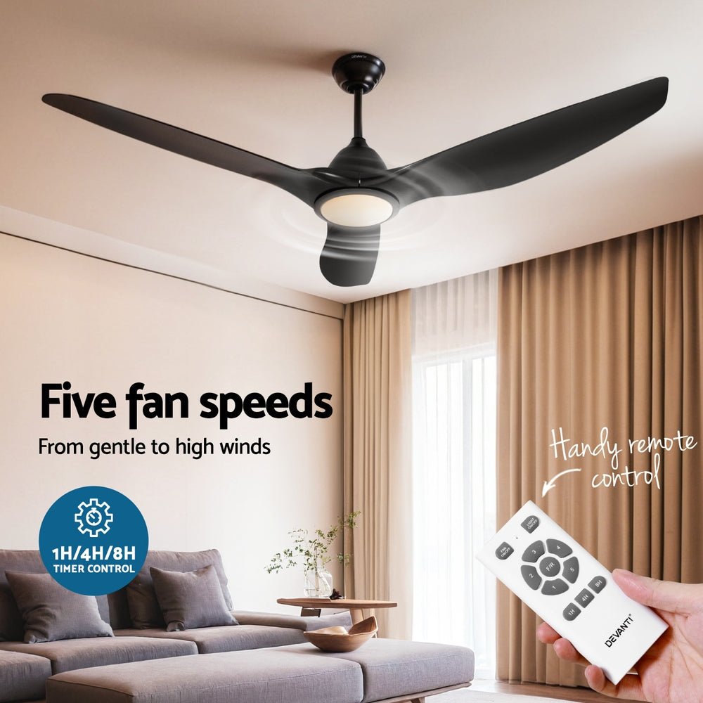 64 Inch Ceiling Fan DC Motor w/Light w/Remote - Black - Appliances > Fans > Ceiling Fans - Rivercity House & Home Co. (ABN 18 642 972 209) - Affordable Modern Furniture Australia