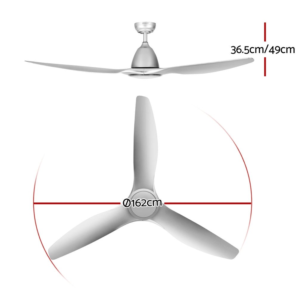 64 Inch Ceiling Fan DC Motor w/Light w/Remote - Silver - Appliances > Fans > Ceiling Fans - Rivercity House & Home Co. (ABN 18 642 972 209) - Affordable Modern Furniture Australia