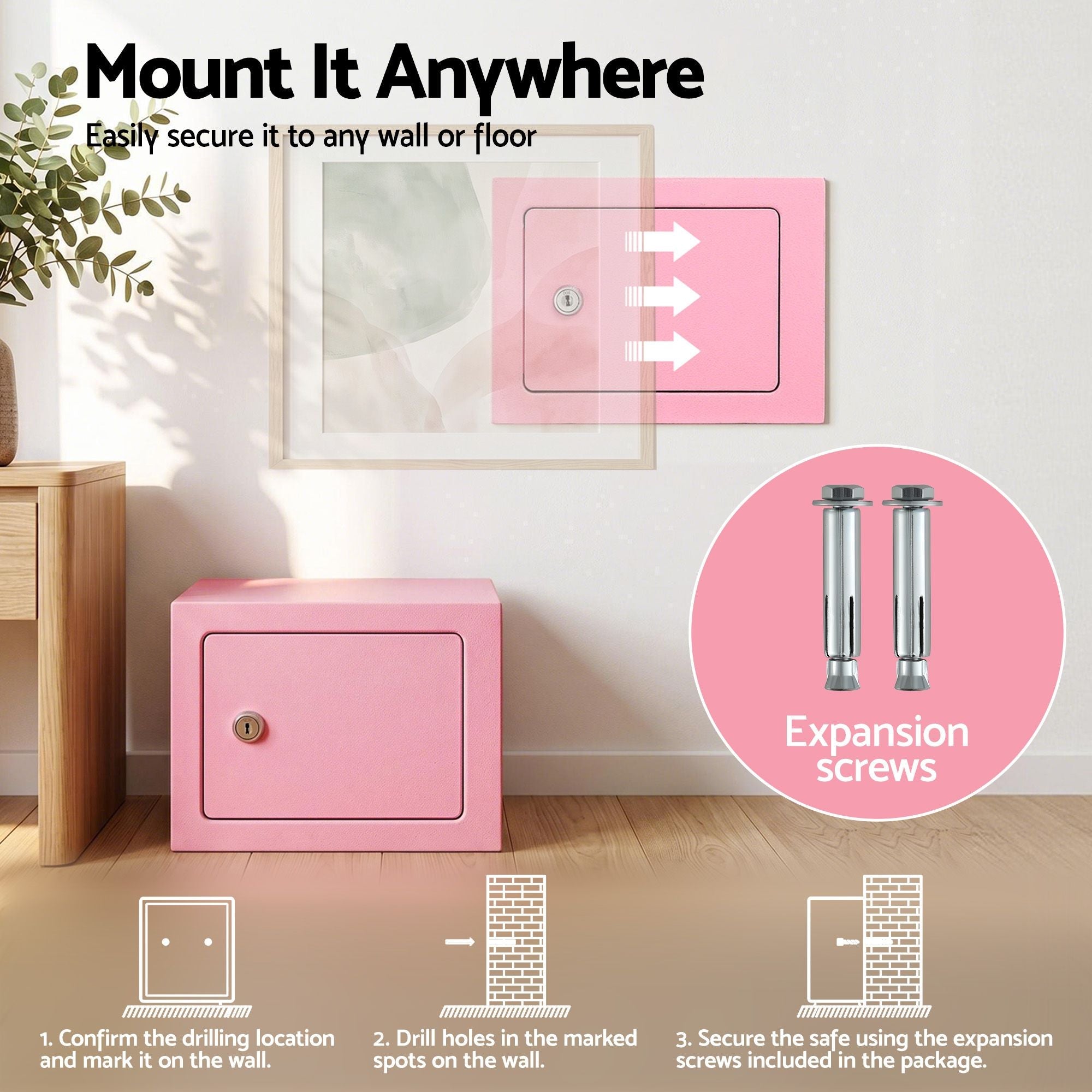 6.5L Small Safe Box with Key Lock for Cash Mini Home Security Safe Pink - Electronics > Business & Home Security > Safes & Lock Boxes - Rivercity House & Home Co. (ABN 18 642 972 209) - Affordable Modern Furniture Australia