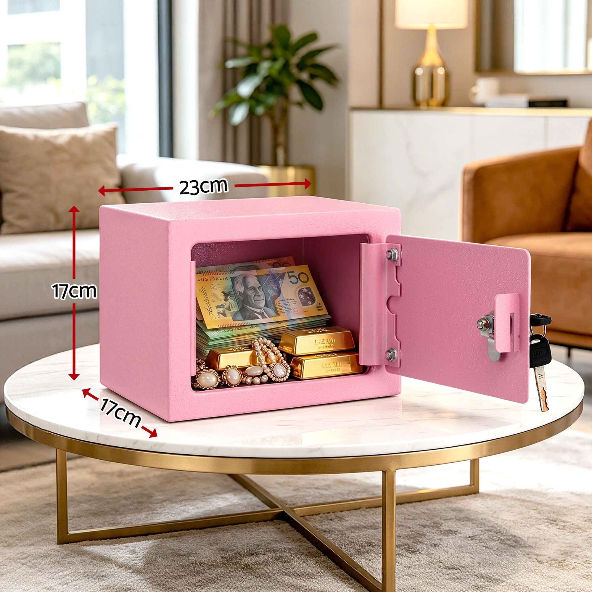 6.5L Small Safe Box with Key Lock for Cash Mini Home Security Safe Pink - Electronics > Business & Home Security > Safes & Lock Boxes - Rivercity House & Home Co. (ABN 18 642 972 209) - Affordable Modern Furniture Australia
