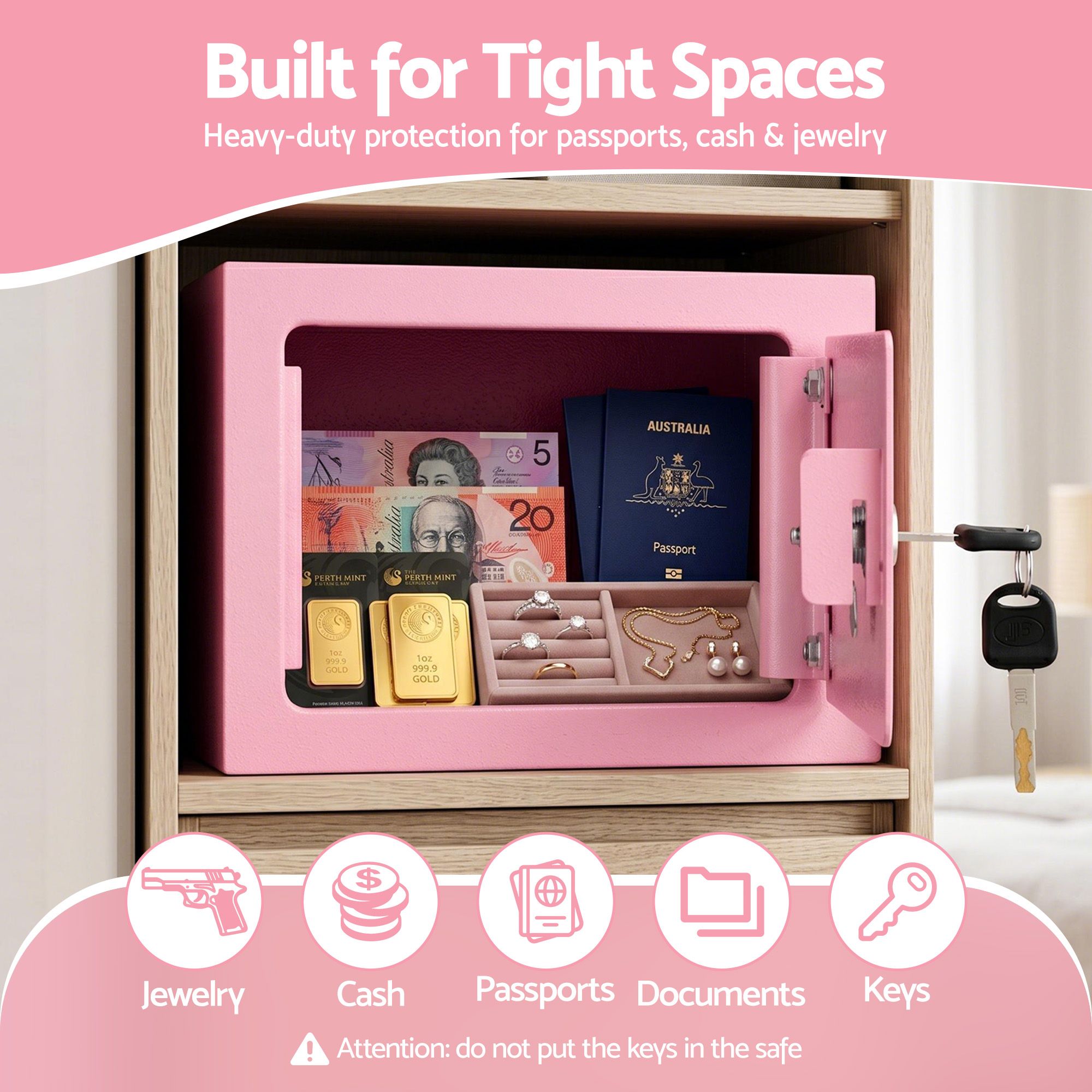 6.5L Small Safe Box with Key Lock for Cash Mini Home Security Safe Pink - Electronics > Business & Home Security > Safes & Lock Boxes - Rivercity House & Home Co. (ABN 18 642 972 209) - Affordable Modern Furniture Australia