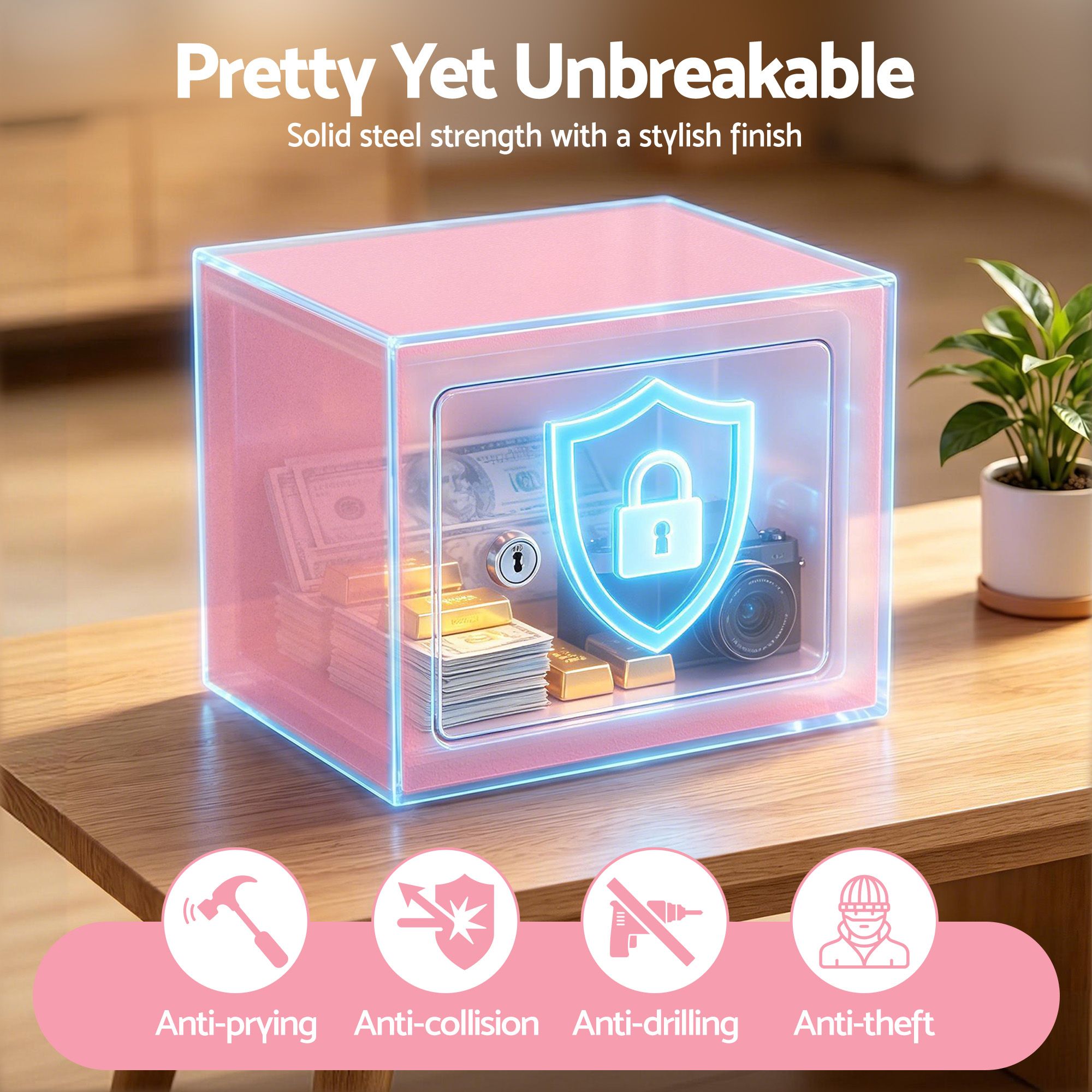6.5L Small Safe Box with Key Lock for Cash Mini Home Security Safe Pink - Electronics > Business & Home Security > Safes & Lock Boxes - Rivercity House & Home Co. (ABN 18 642 972 209) - Affordable Modern Furniture Australia