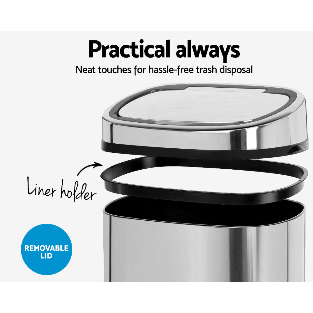 68L Motion Sensor Bin Rubbish Automatic Silver - Home & Garden > Kitchen Bins > Automatic Bins - Rivercity House & Home Co. (ABN 18 642 972 209) - Affordable Modern Furniture Australia
