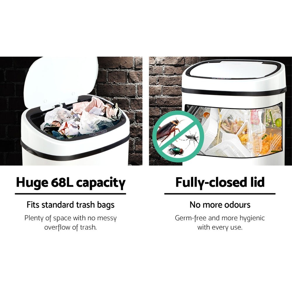 68L Motion Sensor Bin Rubbish Automatic White - Home & Garden > Kitchen Bins > Automatic Bins - Rivercity House & Home Co. (ABN 18 642 972 209) - Affordable Modern Furniture Australia