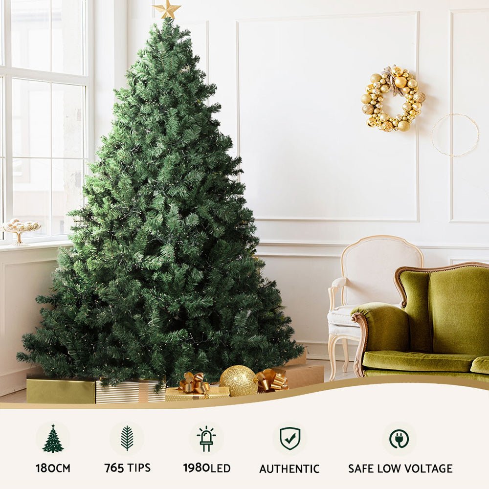 6FT / 1.8M Christmas Tree - 765 Tips - Pre-lit 1980 Warm White LED Lights - 8 Light Modes - Green - Occasions - Rivercity House & Home Co. (ABN 18 642 972 209) - Affordable Modern Furniture Australia