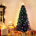 6FT / 1.8M Fibre Optic Christmas Tree - 250 Tips - Pre-lit Multi-Colour LED Lights with LED Star Topper & 38 Fibre Optic Stars - Green