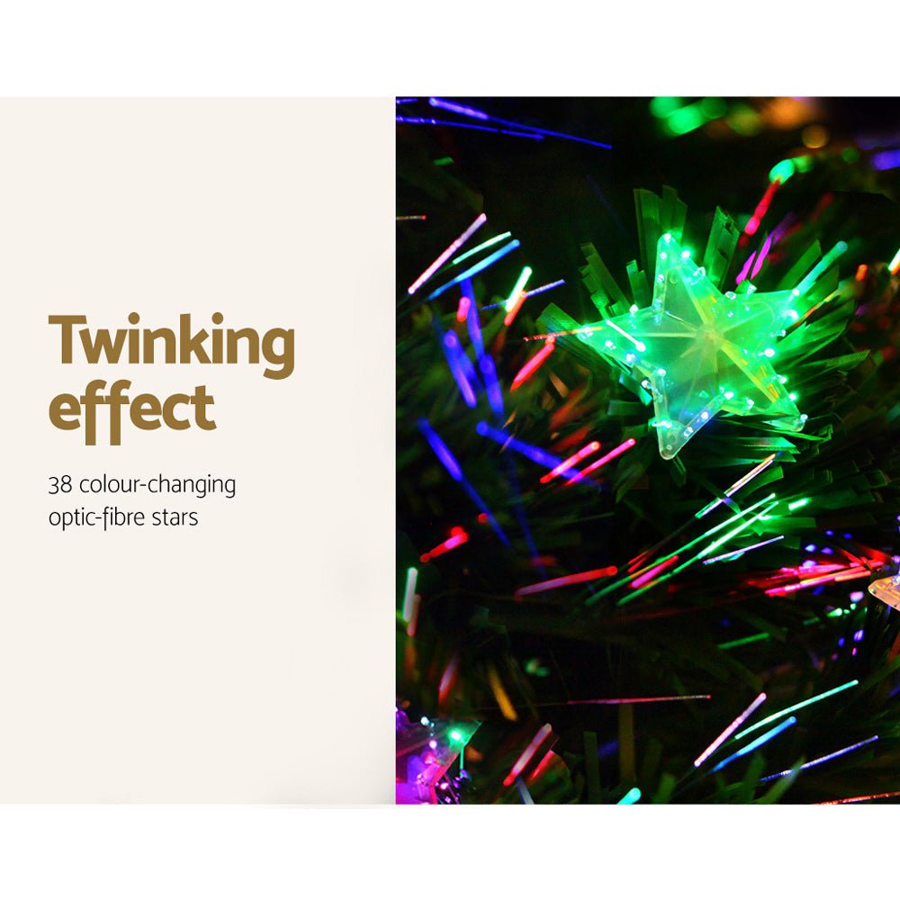 6FT / 1.8M Fibre Optic Christmas Tree - 250 Tips - Pre-lit Multi-Colour LED Lights with LED Star Topper & 38 Fibre Optic Stars - Green - Occasions - Rivercity House & Home Co. (ABN 18 642 972 209) - Affordable Modern Furniture Australia