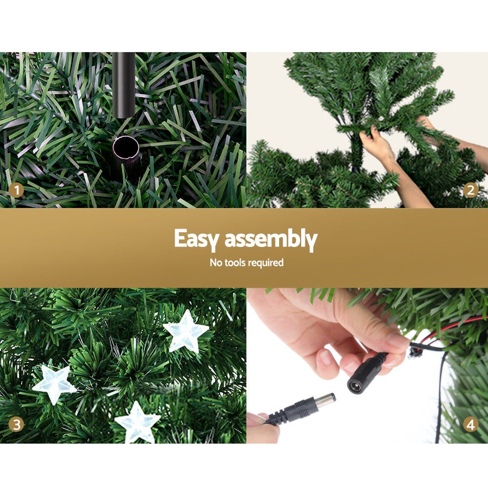 6FT / 1.8M Fibre Optic Christmas Tree - 250 Tips - Pre-lit Multi-Colour LED Lights with LED Star Topper & 38 Fibre Optic Stars - Green - Occasions - Rivercity House & Home Co. (ABN 18 642 972 209) - Affordable Modern Furniture Australia