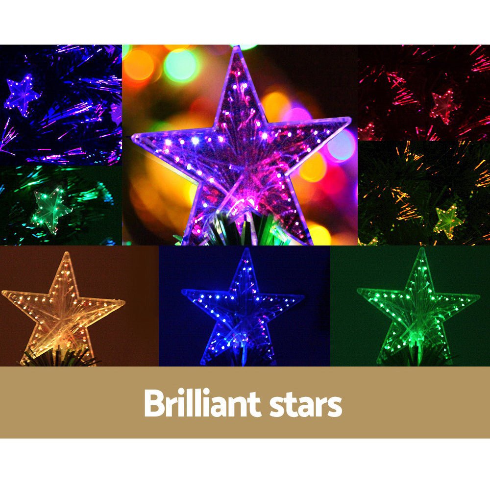 6FT / 1.8M Fibre Optic Christmas Tree - 250 Tips - Pre-lit Multi-Colour LED Lights with LED Star Topper & 38 Fibre Optic Stars - Green - Occasions - Rivercity House & Home Co. (ABN 18 642 972 209) - Affordable Modern Furniture Australia