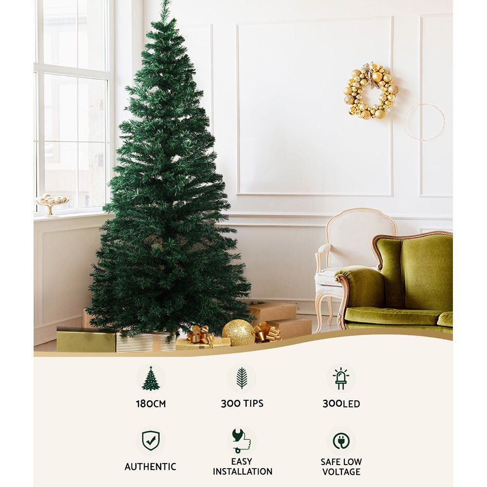 6FT / 1.8M Fibre Optic Christmas Tree - 300 Tips - Pre-lit Multi-Colour Fibre Optic Lights - Green - Occasions - Rivercity House & Home Co. (ABN 18 642 972 209) - Affordable Modern Furniture Australia