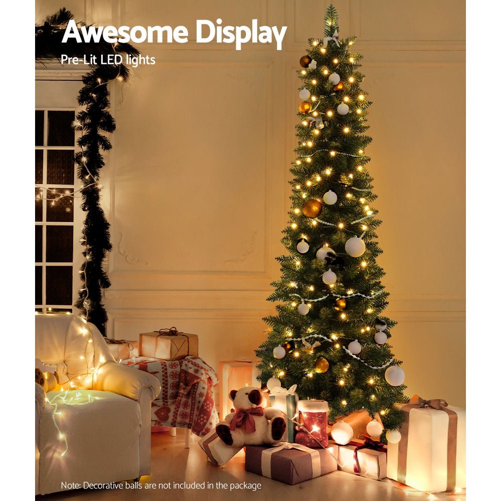6FT / 1.8M Slim Christmas Tree - 300 Tips - Pre-lit 200 Warm White LED Lights - Green - Occasions > Christmas - Rivercity House & Home Co. (ABN 18 642 972 209) - Affordable Modern Furniture Australia