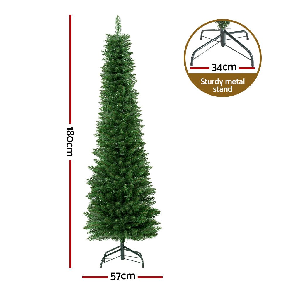 6FT / 1.8M Slim Christmas Tree - 300 Tips - Pre-lit 200 Warm White LED Lights - Green - Occasions > Christmas - Rivercity House & Home Co. (ABN 18 642 972 209) - Affordable Modern Furniture Australia