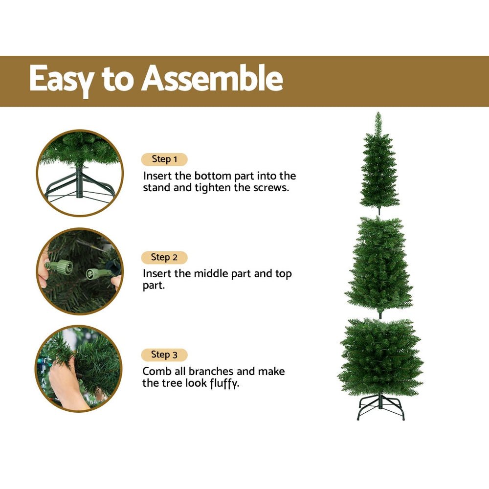 6FT / 1.8M Slim Christmas Tree - 300 Tips - Pre-lit 200 Warm White LED Lights - Green - Occasions > Christmas - Rivercity House & Home Co. (ABN 18 642 972 209) - Affordable Modern Furniture Australia