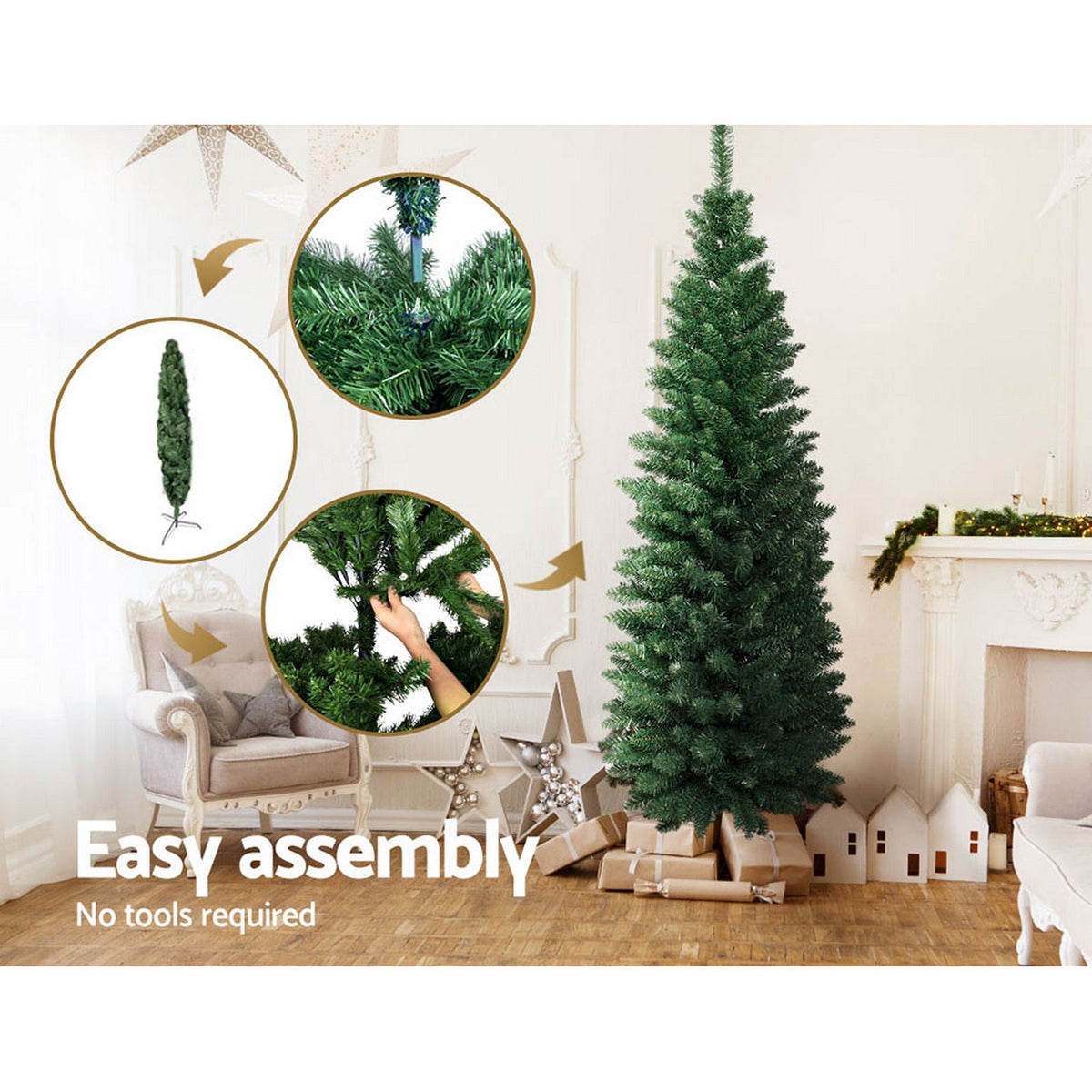 6FT / 1.8M Slim Christmas Tree - 300 Tips - Space-Saving Design - Green - Occasions - Rivercity House & Home Co. (ABN 18 642 972 209) - Affordable Modern Furniture Australia