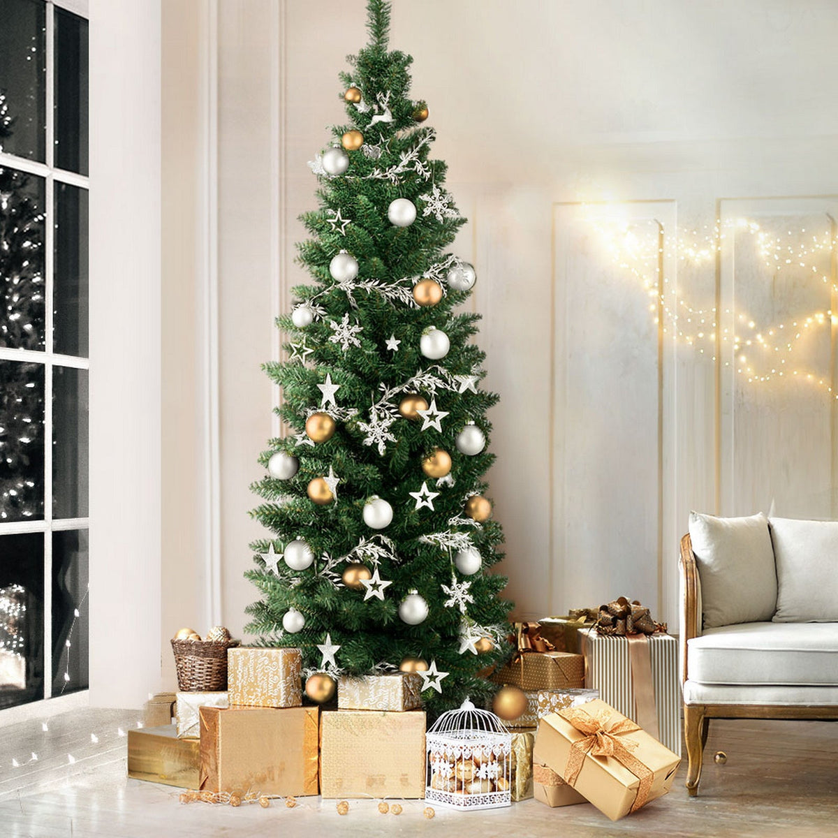 6FT / 1.8M Slim Christmas Tree - 300 Tips - Space-Saving Design - Green - Occasions - Rivercity House & Home Co. (ABN 18 642 972 209) - Affordable Modern Furniture Australia