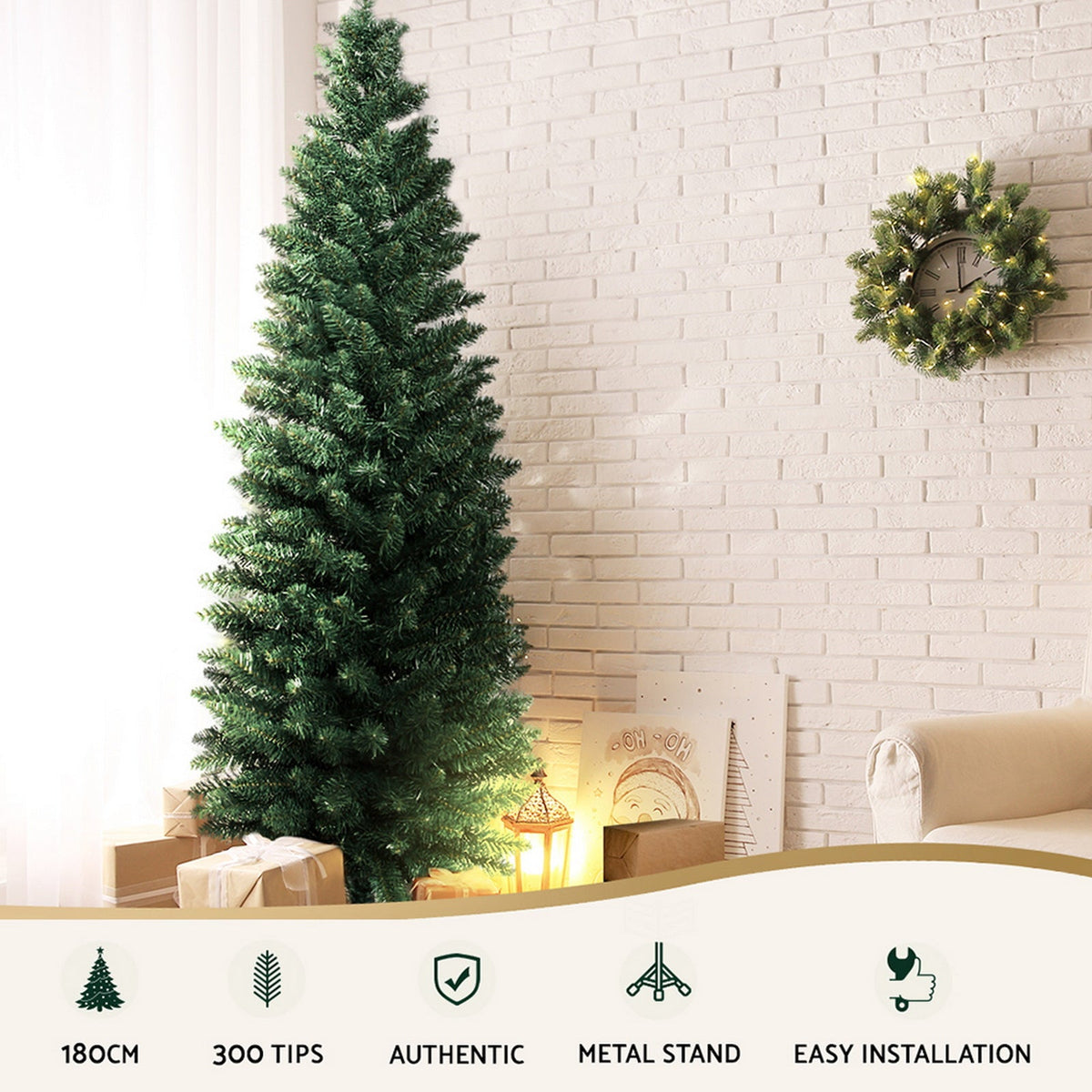 6FT / 1.8M Slim Christmas Tree - 300 Tips - Space-Saving Design - Green - Occasions - Rivercity House & Home Co. (ABN 18 642 972 209) - Affordable Modern Furniture Australia