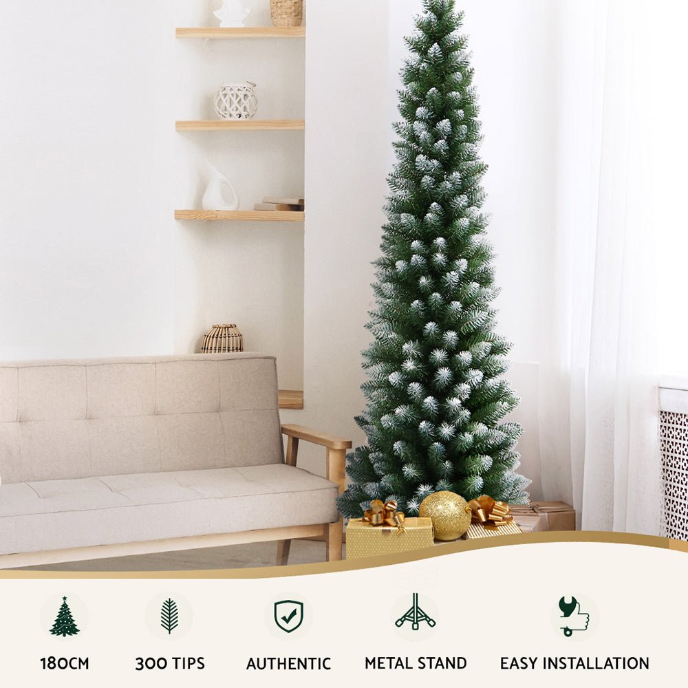 6FT / 1.8M Slim Snow Tipped Christmas Tree - 300 Tips - Green - Occasions > Christmas - Rivercity House & Home Co. (ABN 18 642 972 209) - Affordable Modern Furniture Australia