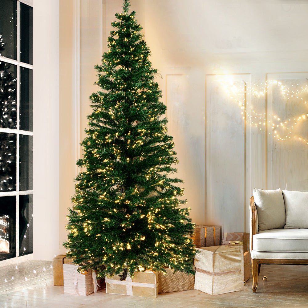 6FT / 1.8M Slimline Fibre Optic Christmas Tree - 300 Tips - Pre-lit Warm White Fibre Optic Lights - Green - Rivercity House & Home Co. (ABN 18 642 972 209) - Affordable Modern Furniture Australia