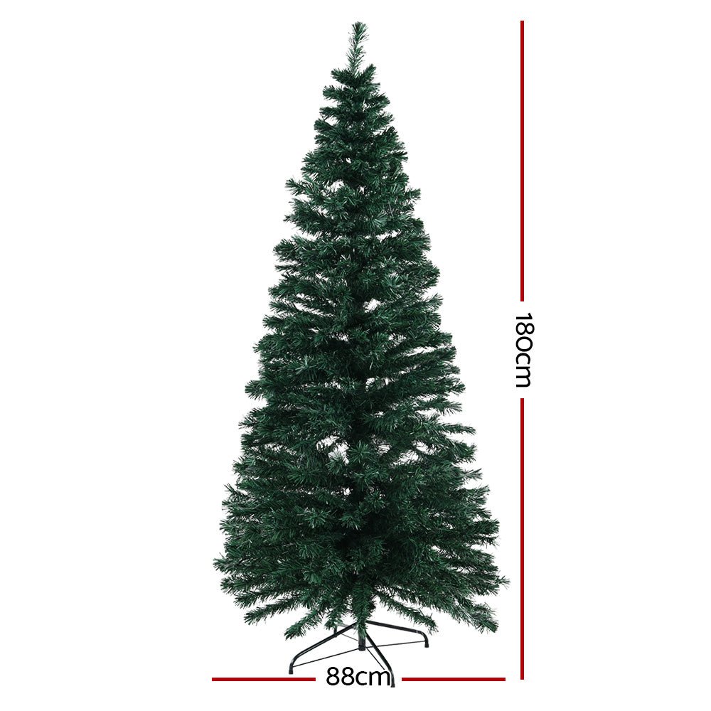 6FT / 1.8M Slimline Fibre Optic Christmas Tree - 300 Tips - Pre-lit Warm White Fibre Optic Lights - Green - Rivercity House & Home Co. (ABN 18 642 972 209) - Affordable Modern Furniture Australia