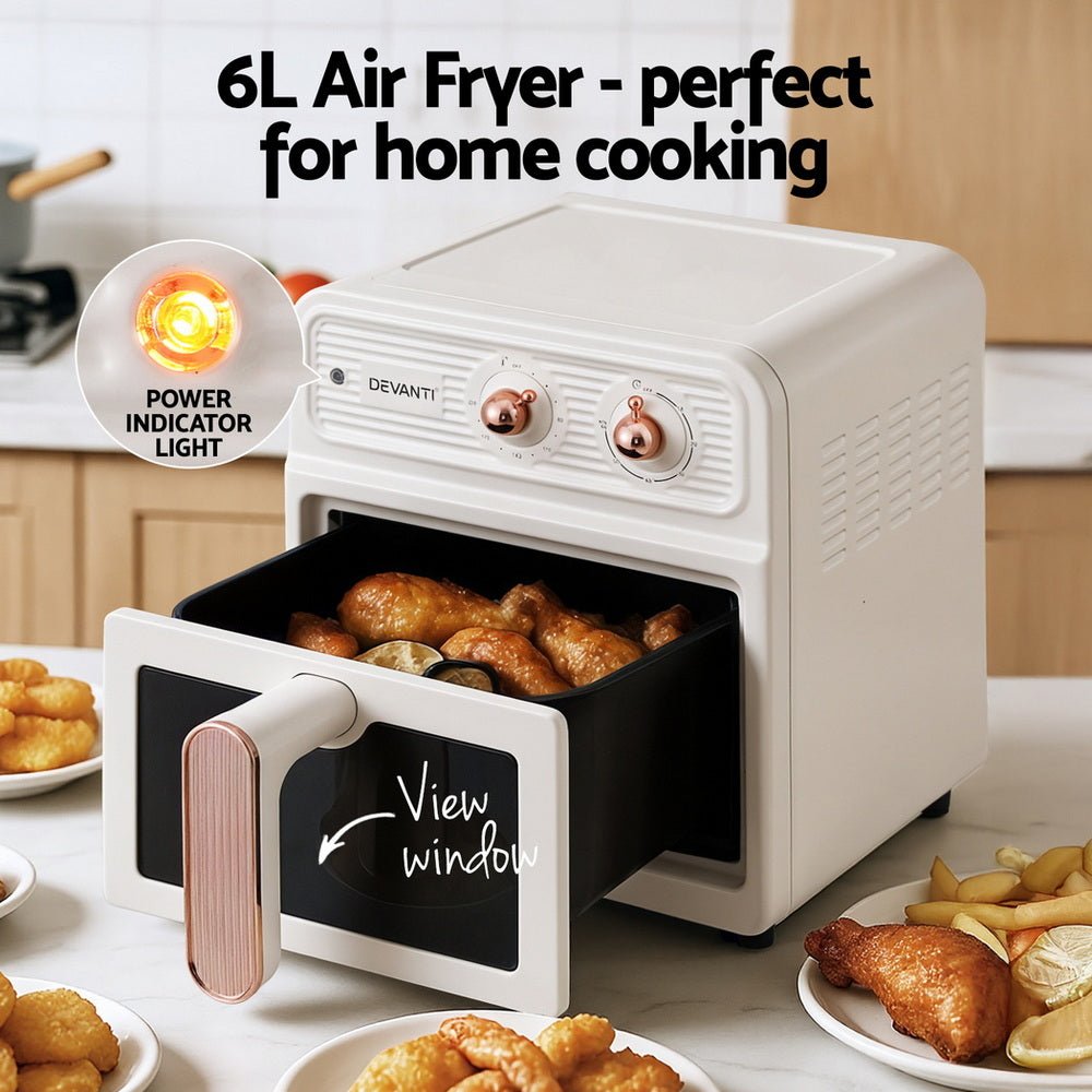 6L Air Fryer Knob Control 1700W Cream - Appliances > Kitchen Appliances > Air Fryers - Rivercity House & Home Co. (ABN 18 642 972 209) - Affordable Modern Furniture Australia