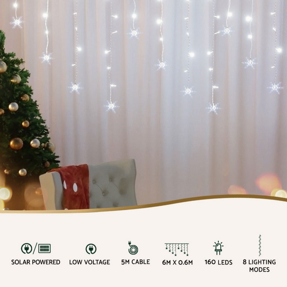 6M Christmas Icicle Lights String Light 160 LED Solar Powered Cold - Occasions > Christmas > Outdoor Decorations & Lights - Rivercity House & Home Co. (ABN 18 642 972 209) - Affordable Modern Furniture Australia