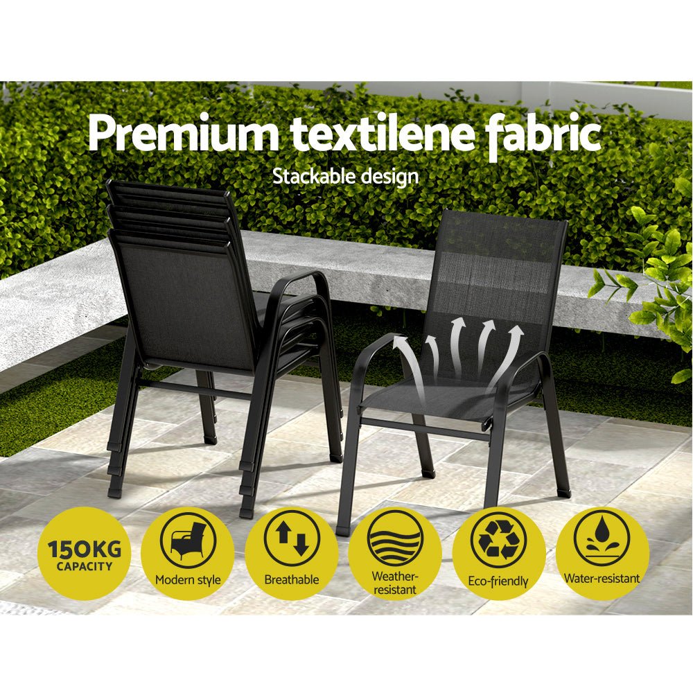 6PC Outdoor Dining Chairs Stackable Lounge Chair Patio Furniture Black - Furniture > Outdoor > Outdoor Dining Sets - Rivercity House & Home Co. (ABN 18 642 972 209) - Affordable Modern Furniture Australia