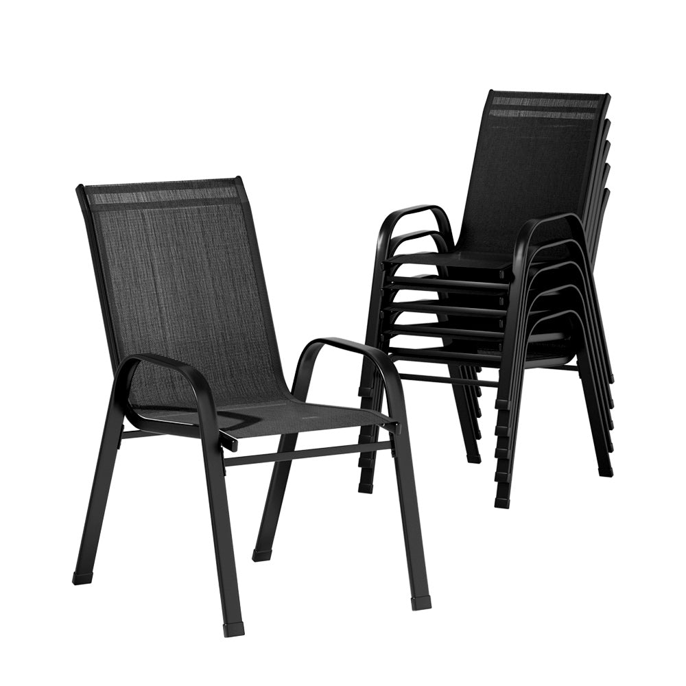 6PC Outdoor Dining Chairs Stackable Lounge Chair Patio Furniture Black - Furniture > Outdoor > Outdoor Dining Sets - Rivercity House & Home Co. (ABN 18 642 972 209) - Affordable Modern Furniture Australia