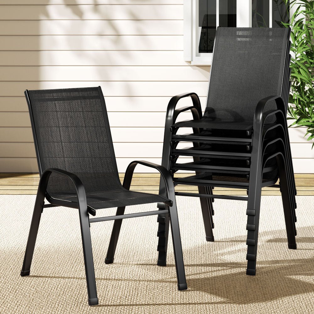 6PC Outdoor Dining Chairs Stackable Lounge Chair Patio Furniture Black - Furniture > Outdoor > Outdoor Dining Sets - Rivercity House & Home Co. (ABN 18 642 972 209) - Affordable Modern Furniture Australia