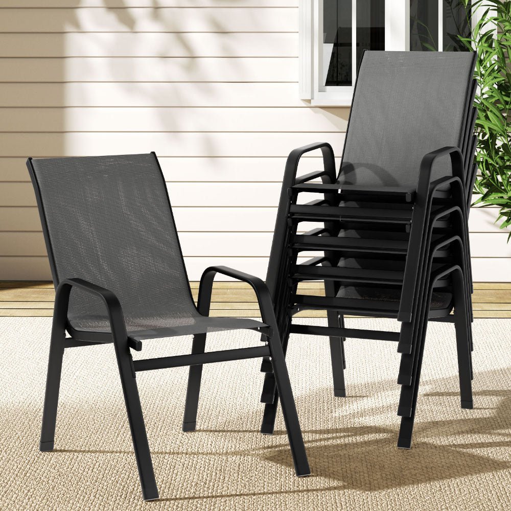 6PC Outdoor Dining Chairs Stackable Lounge Chair Patio Furniture Grey - Furniture > Outdoor > Outdoor Chairs - Rivercity House & Home Co. (ABN 18 642 972 209) - Affordable Modern Furniture Australia