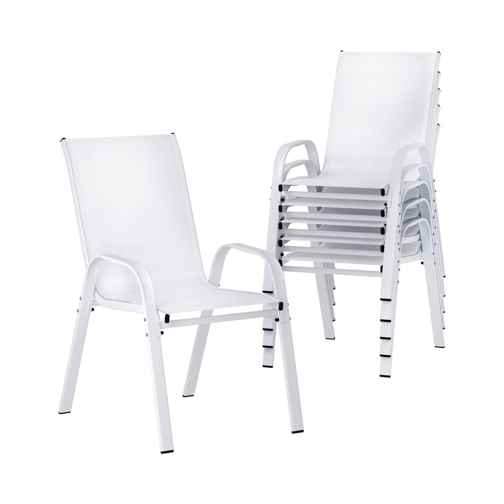 6PC Outdoor Dining Chairs Stackable Lounge Chair Patio Furniture White - Furniture > Outdoor > Outdoor Chairs - Rivercity House & Home Co. (ABN 18 642 972 209) - Affordable Modern Furniture Australia