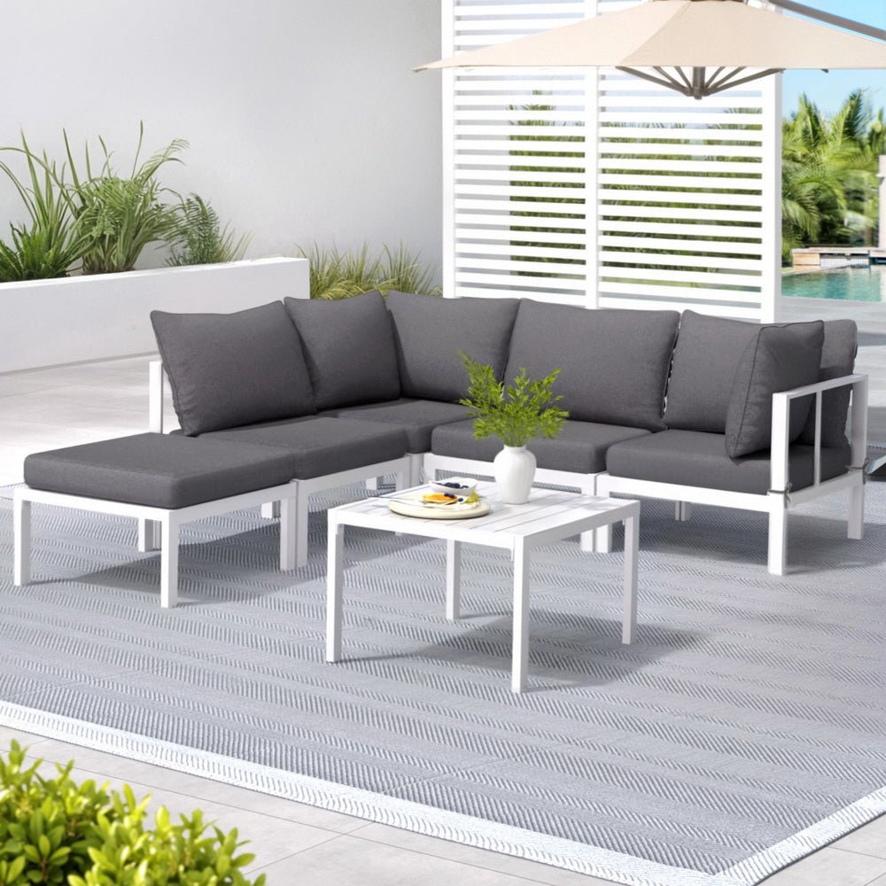 6PCS Outdoor Sofa Set Aluminium Table and Chairs Lounge Patio Furniture - Furniture > Outdoor > Outdoor Sofas & Lounge Sets - Rivercity House & Home Co. (ABN 18 642 972 209) - Affordable Modern Furniture Australia