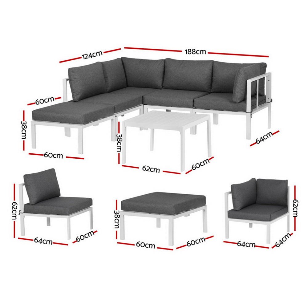 6PCS Outdoor Sofa Set Aluminium Table and Chairs Lounge Patio Furniture - Furniture > Outdoor > Outdoor Sofas & Lounge Sets - Rivercity House & Home Co. (ABN 18 642 972 209) - Affordable Modern Furniture Australia