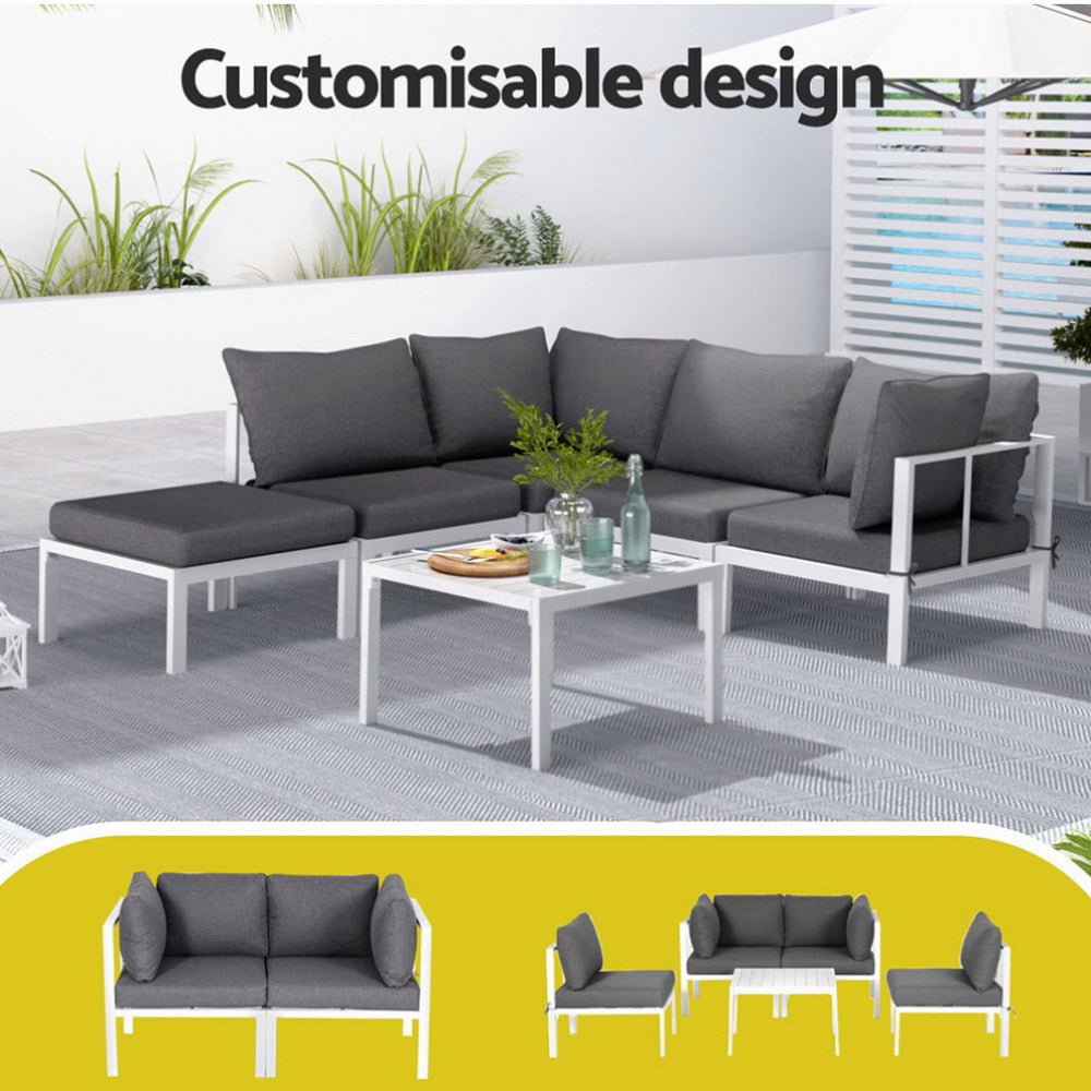 6PCS Outdoor Sofa Set Aluminium Table and Chairs Lounge Patio Furniture - Furniture > Outdoor > Outdoor Sofas & Lounge Sets - Rivercity House & Home Co. (ABN 18 642 972 209) - Affordable Modern Furniture Australia
